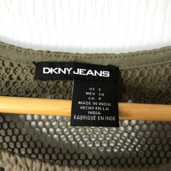 DKNY Jeans Embroidered Mesh Top Size Small Green - Picture 3 of 7